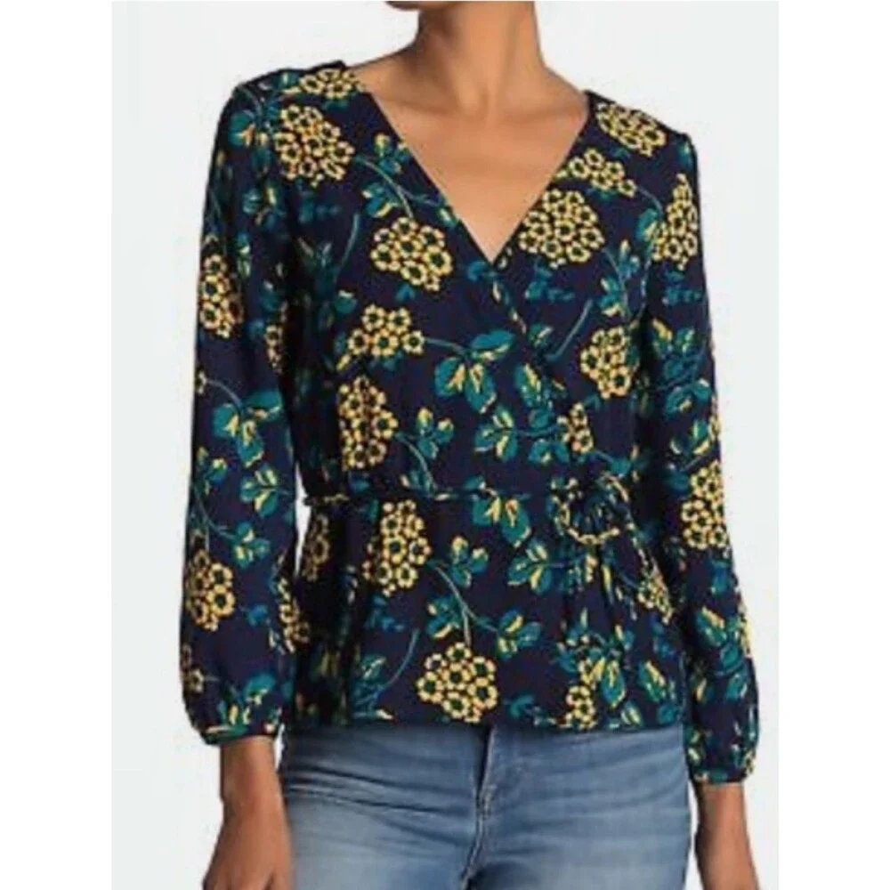 J. Crew Women’s Floral Print Faux Wrap Blouse Top Size M